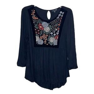 RXB Black Blouse with Floral Embroidery
